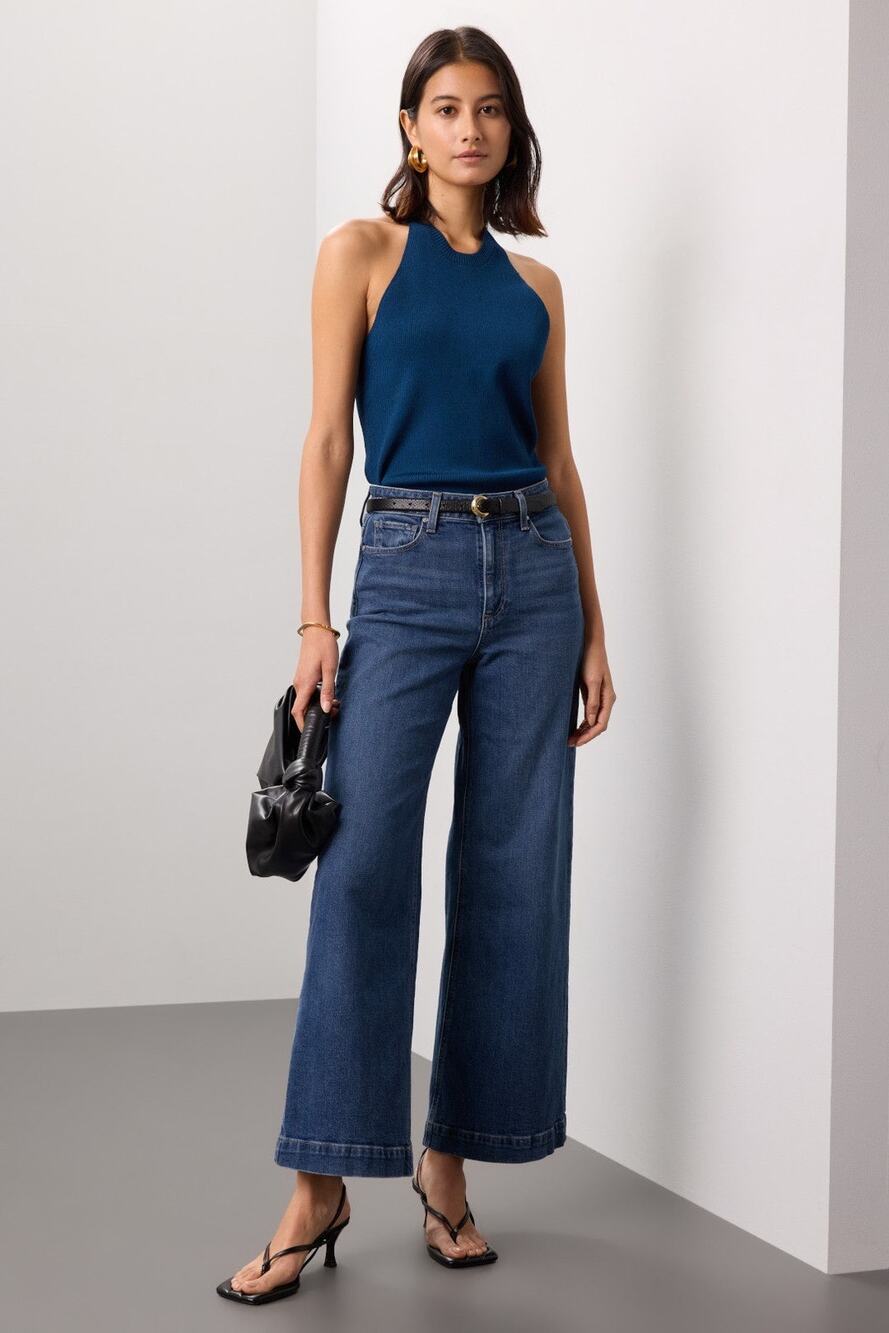 Paige Harper 70s Wide Leg High Rise Casual Boho Denim Blue Jeans Size 28
